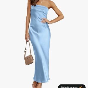 Light blue strapless maxi dress